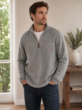 NWOT Tommy Bahama Relax Aruba Half-Zip Heather Grey Sweatshirt Men's Large